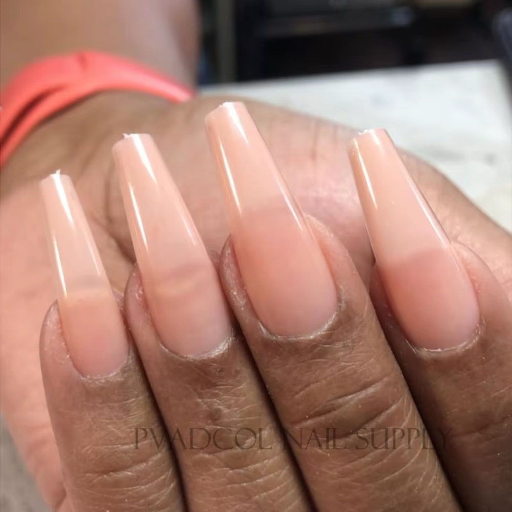 Long Coffin Shape Nude Color Press On Nails!